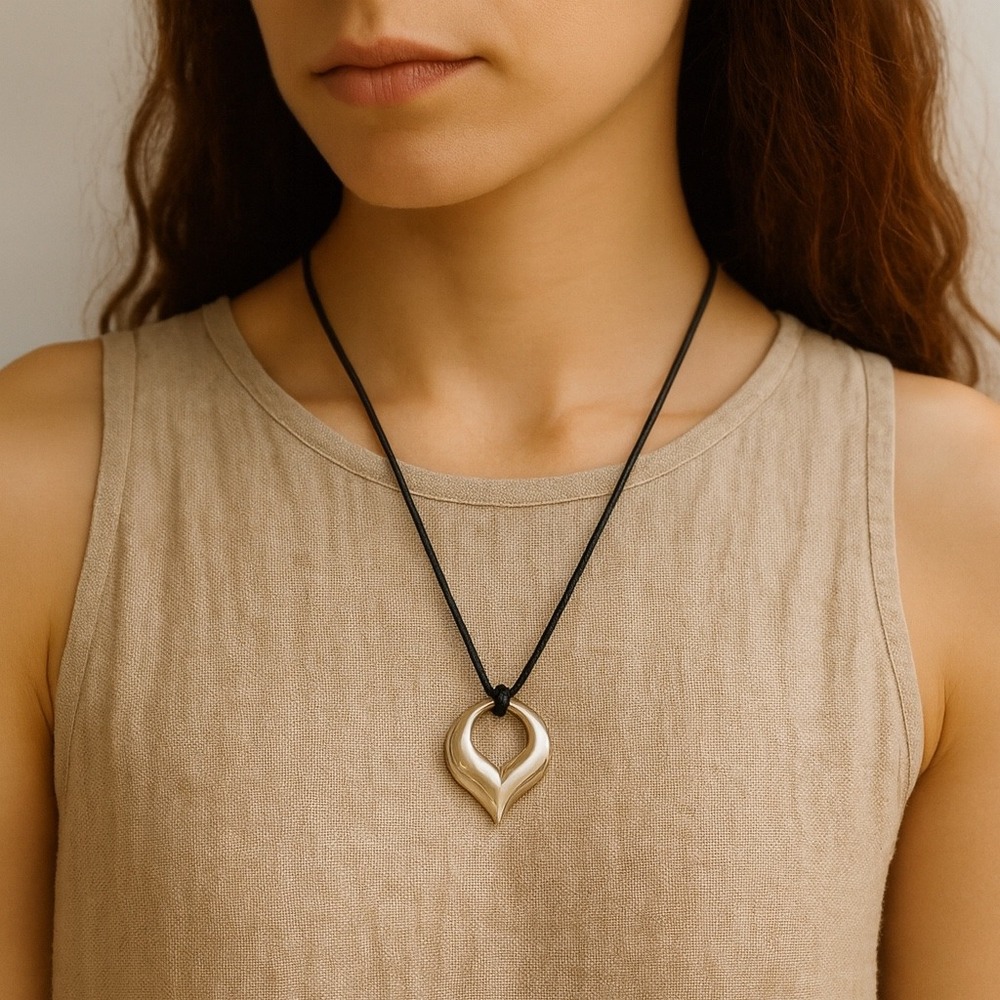 Modernist Sculptural Heart Pendant Made/USA Silver-Tone Metal 80s/90s Minimalist